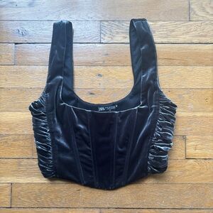 Zara Dark Grey Velvet Ruched Crop Top Size XS